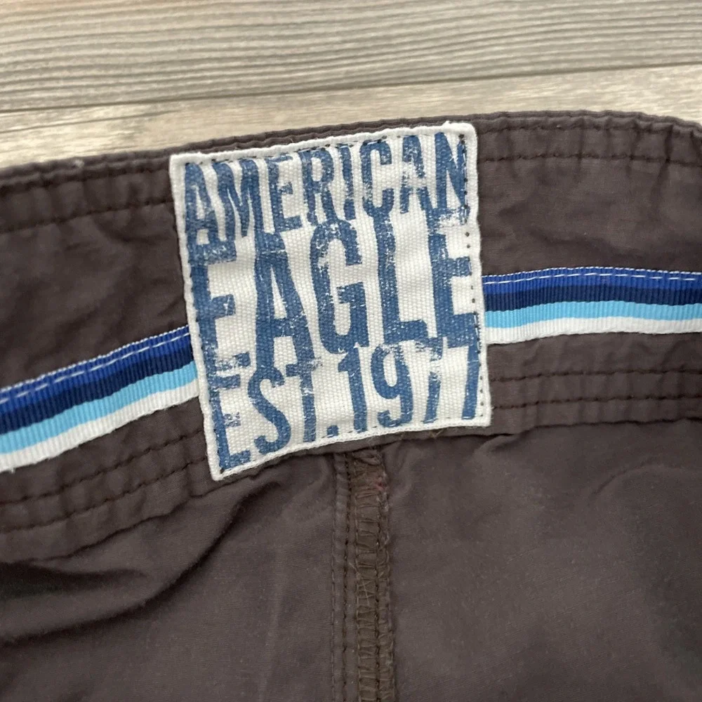 American Eagle Mens Board Shorts 32 Brown Eagle Logo Pockets Swim Trunks